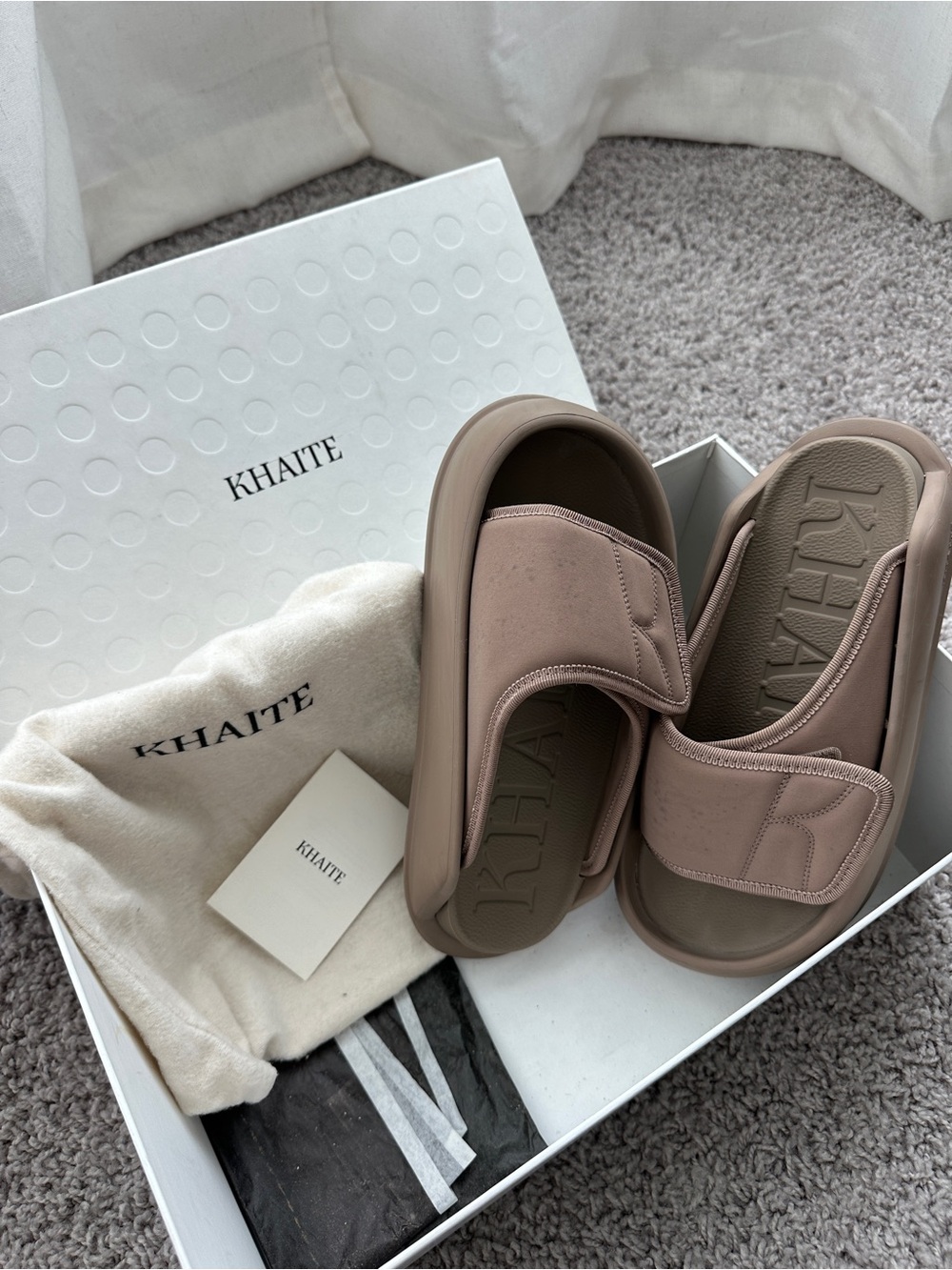 KHAITE Mauve-Taupe Padded Slide Sandals